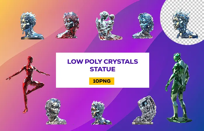 Low Poly Crystal Statue 3D Model Elements image